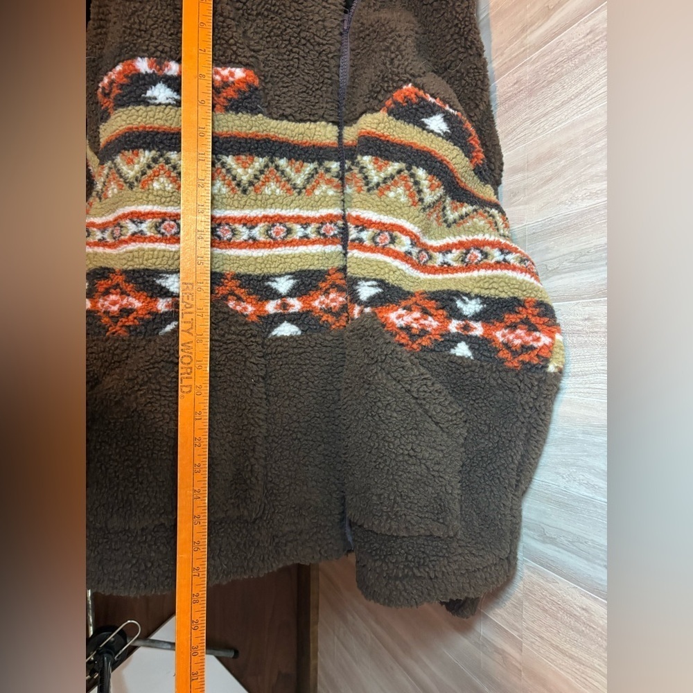 GiGiO Brown Fleece Sherpa Jacket with Tribal Pattern USA - Picture 10 of 11